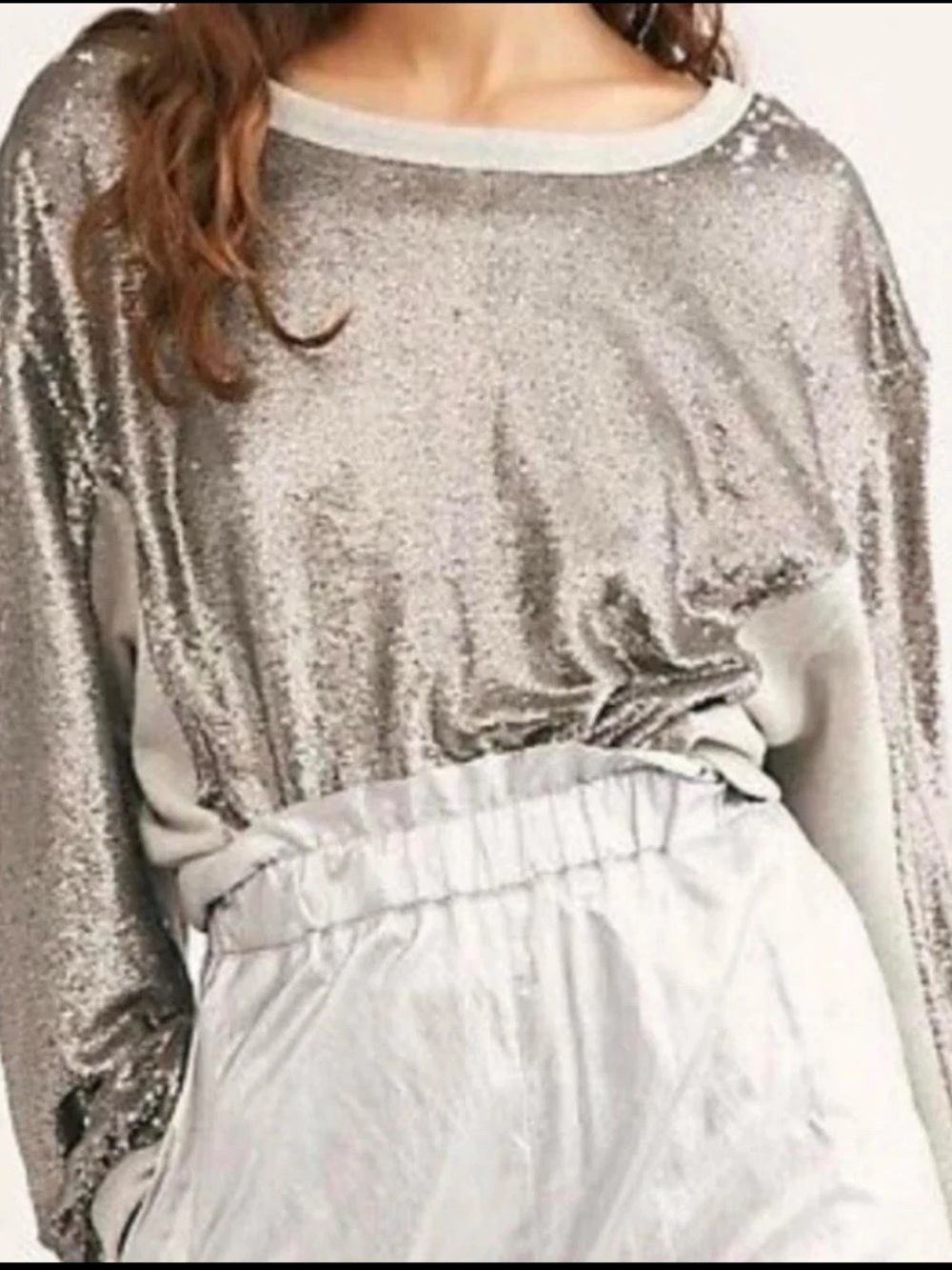Free People Sequin Cropped Gray Silver Sweatshirt Size XS